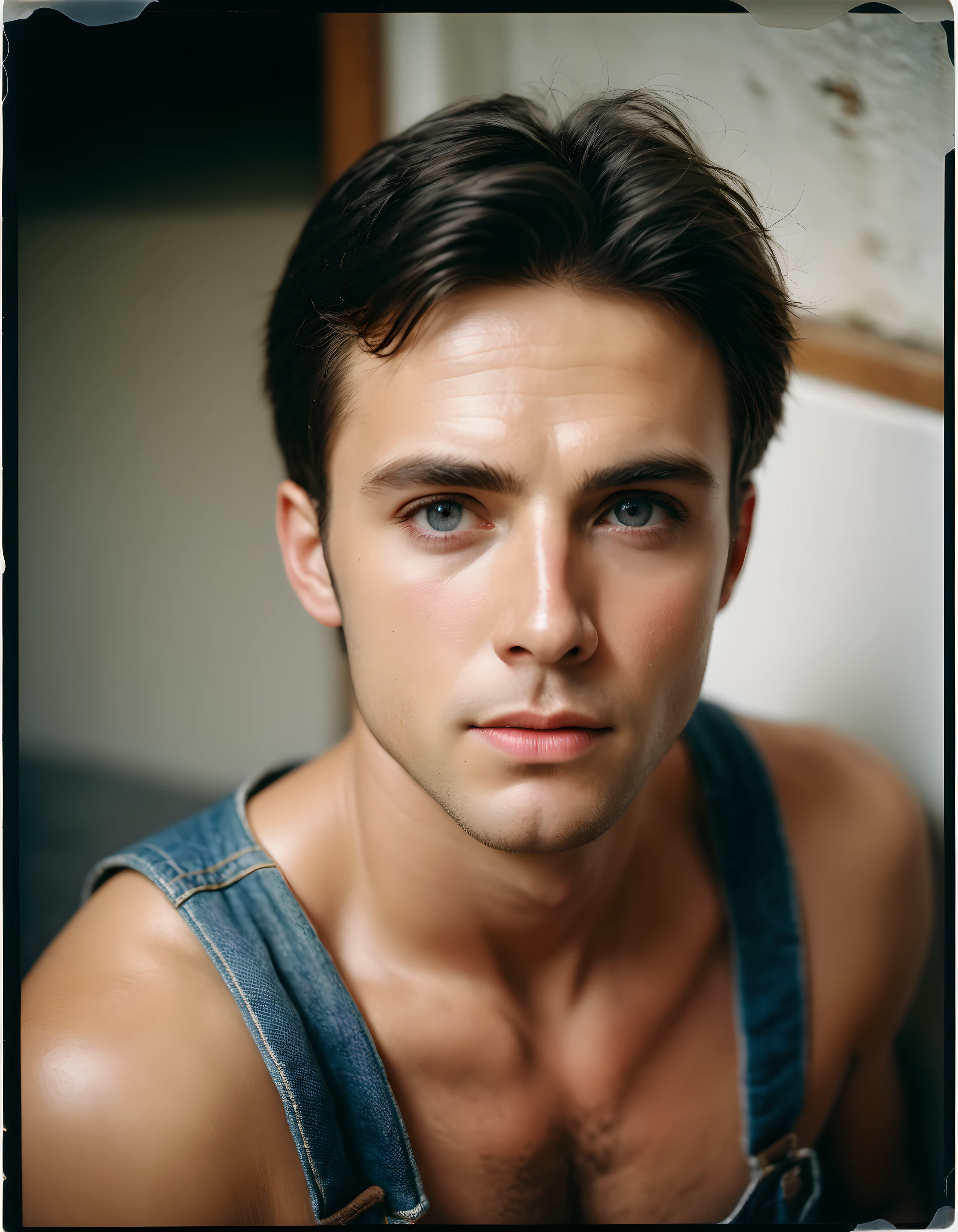 amateur photo of a man, analog, raw, f2, 35mm, an (amateur photo) of a 28 year old candid photo of a man dressed as a farmer wearing dirty clothes, upper body, under low key lighting, from above, shot on a Agfa Vista, flash photography, taken on an old camera, polaroid. 8k, highly detailed, detailed skin texture, natural skin texture, perfect eyes, perfect iris, high detail eyes, detailed iris, detailed cloth texture, perfect eyes, detailed eyes, (high quality, best quality:1.3), Extremely high-resolution, film grain, dslr, Kodak Portra 400 camera f1.6 lens, 35mm, Fujifilm Superia Premium 400, Nikon D850, <lora:add_detail:0.33>