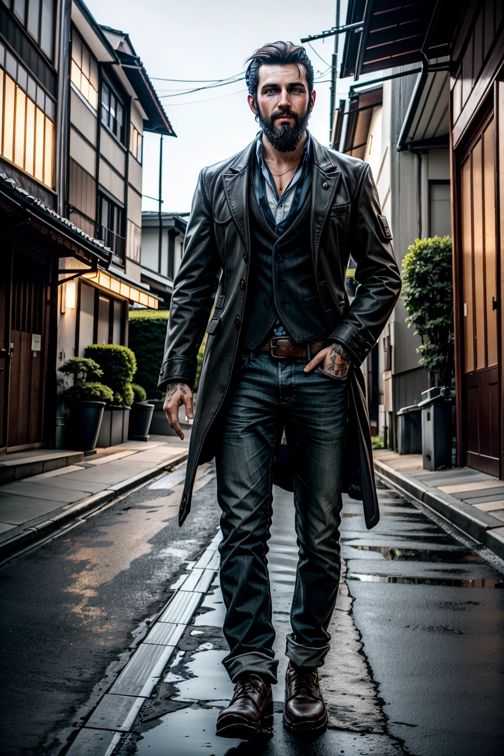 ((masterpiece, best quality))
<lora:add_detail:0.8>
<lora:FarCry5John:0.8>
FarCry5John, 1boy, solo, brown hair, blue eyes, beard, On a stylish, modern street in Tokyo, sporting a trendy Harajuku fashion look