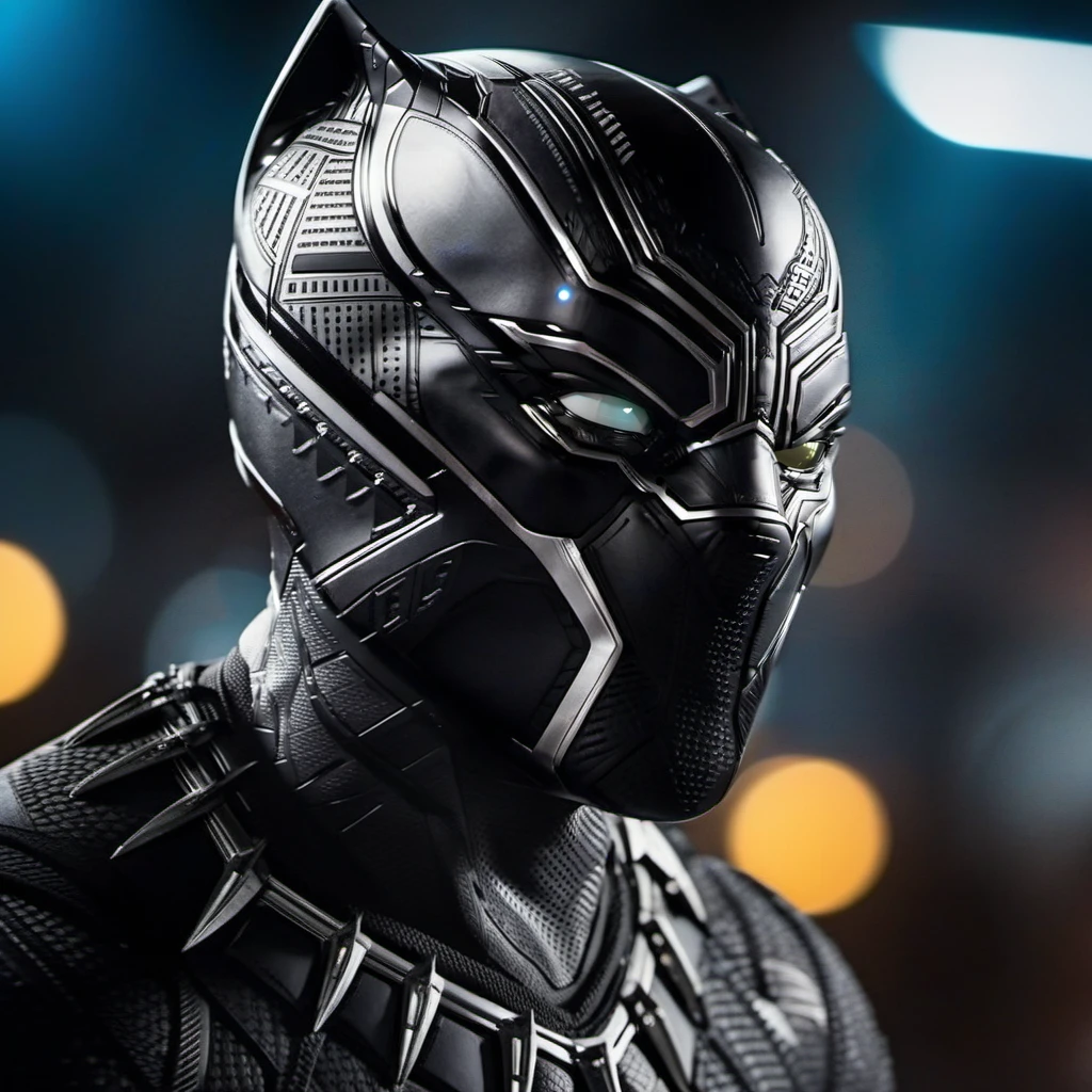 BlackPanther1024, close up face portrait, cyberpunk suit with lights, highly detailed , ultra sharp, photograph, film, bokeh, professional, 4k, highly detailed   <lora:add-detail-xl:1.5>  <lora:BlackPanther1024:0.7>