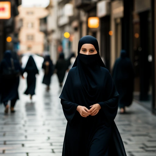 cinematic film still of  <lora:1.5_burqa:1>
a woman in a burkah is walking down the street burqa style, shallow depth of field, vignette, highly detailed, high budget, bokeh, cinemascope, moody, epic, gorgeous, film grain, grainy