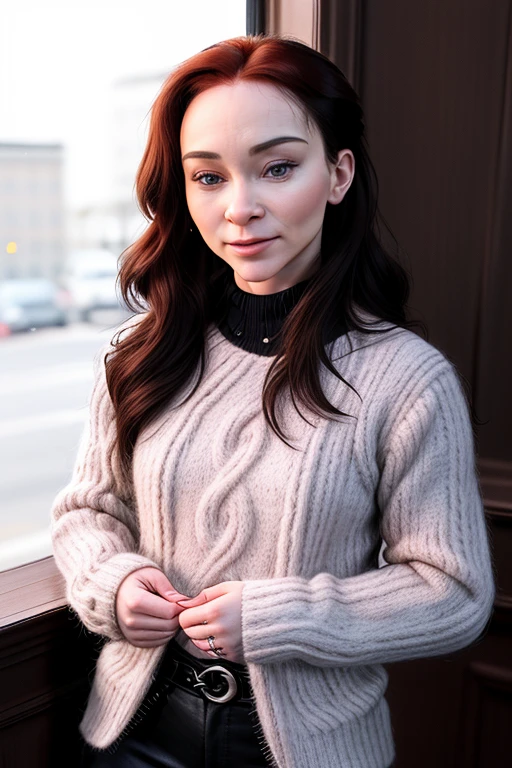 alice02 wearing a cableknit wool sweater