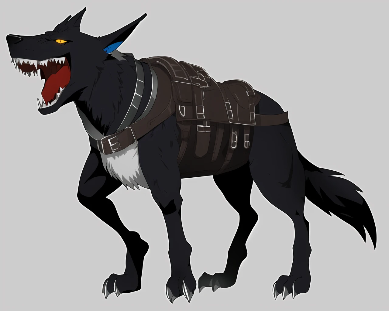 solo,full body, barghest, covered in belts,ncrender,simple background, black background, <lora:NewCentury15V2:1>