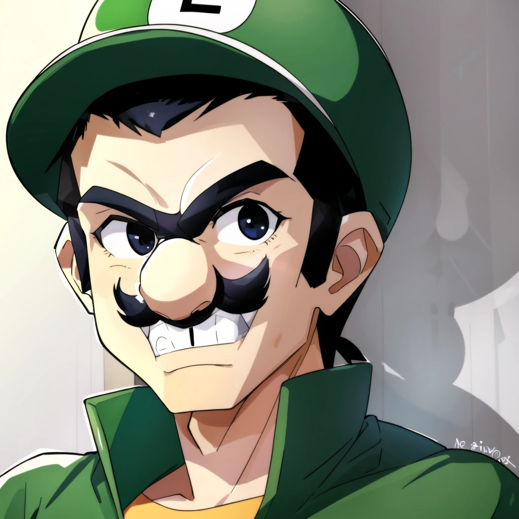 1boy,solo,male focus,portrait of luigi,ncrender, <lora:NewCentury15V2:1>