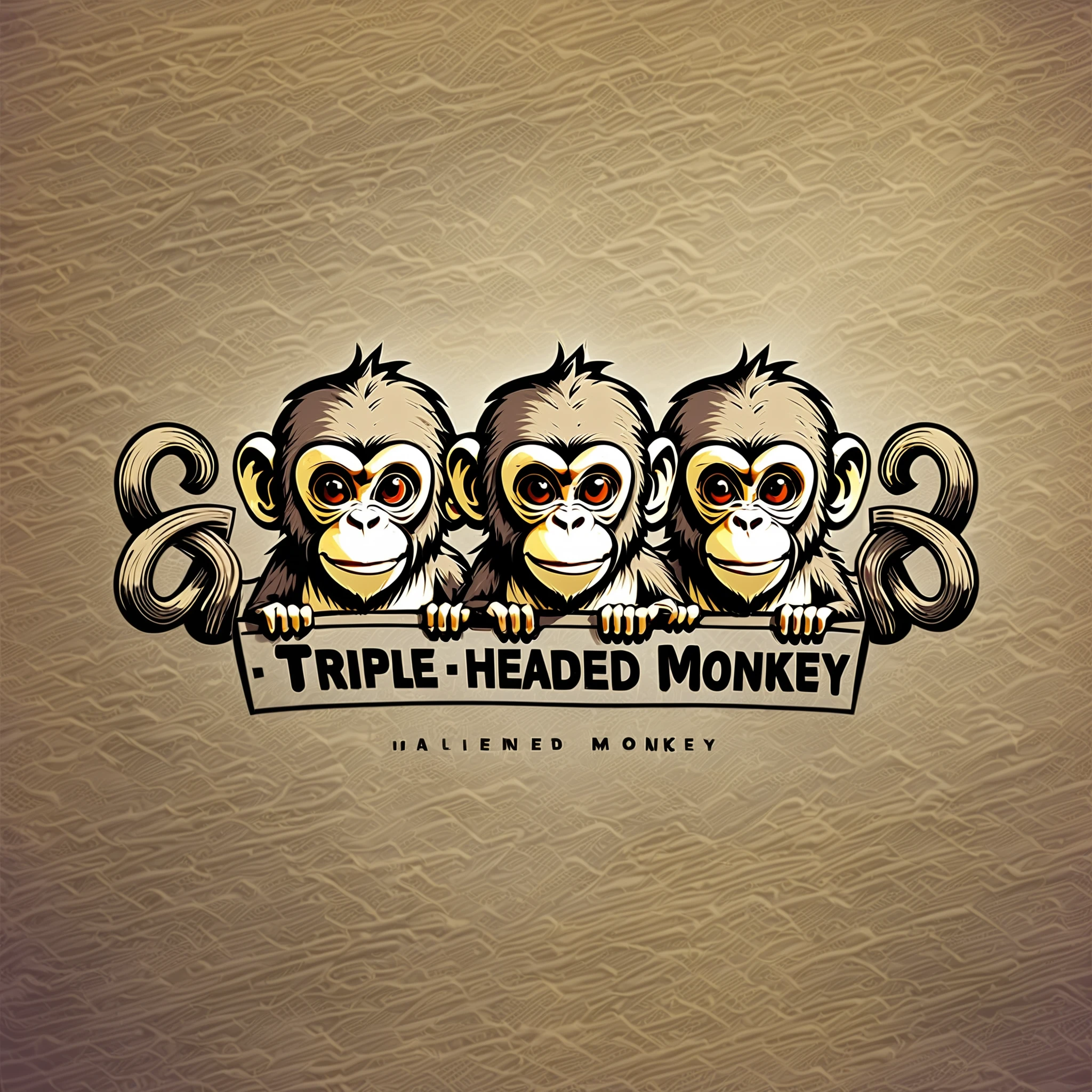 text "triple headed monkey", text logo, 
