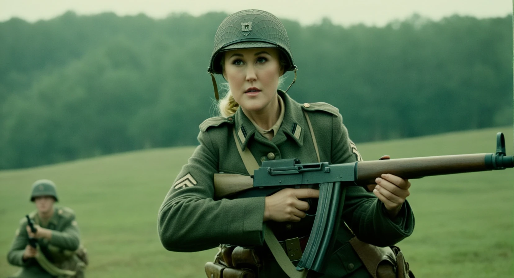 cinematic film still of <lora:Brandi Love:1>
brandi love ww2 soldier in a military uniform with a machine gun cinematic ww2 style
<lora:cinematic ww2 style:1>, shallow depth of field, vignette, highly detailed, high budget, bokeh, cinemascope, moody, epic, gorgeous, film grain, grainy