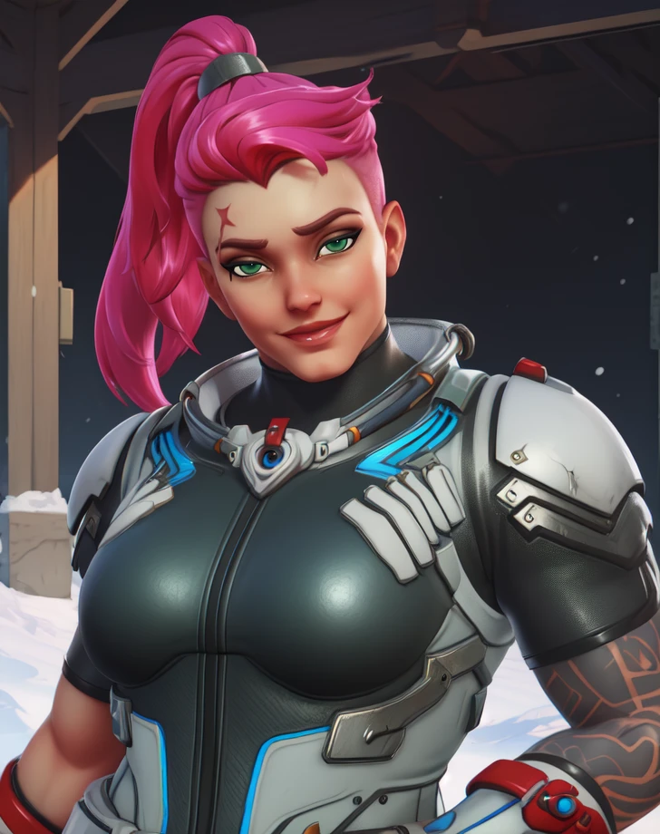 score_9, score_8_up, score_7_up, score_6_up, score_5_up, score_4_up, source_anime, BREAK (Masterpiece, Best Quality, Highly Detailed, Cowboy Shot, Detailed Background, Beautiful , Beautiful Face, Perfect Face, Perfect Eyes, Clear Eyes, Beautiful Nose, Perfect Nose (Relaxed, Candid, Natural Pose)), BREAK,  <lora:Overwatch - Le Sserafim - Brigitte_epoch_10:0.8> le sserafim brigitte, overwatch brigitte, red hair, high ponytail, braided bangs, brown eyes, white headband, purple crop top, black long-sleeved undershirt, belt, blue utility pants, knee pads, fingerless gloves, armor, hands on ,