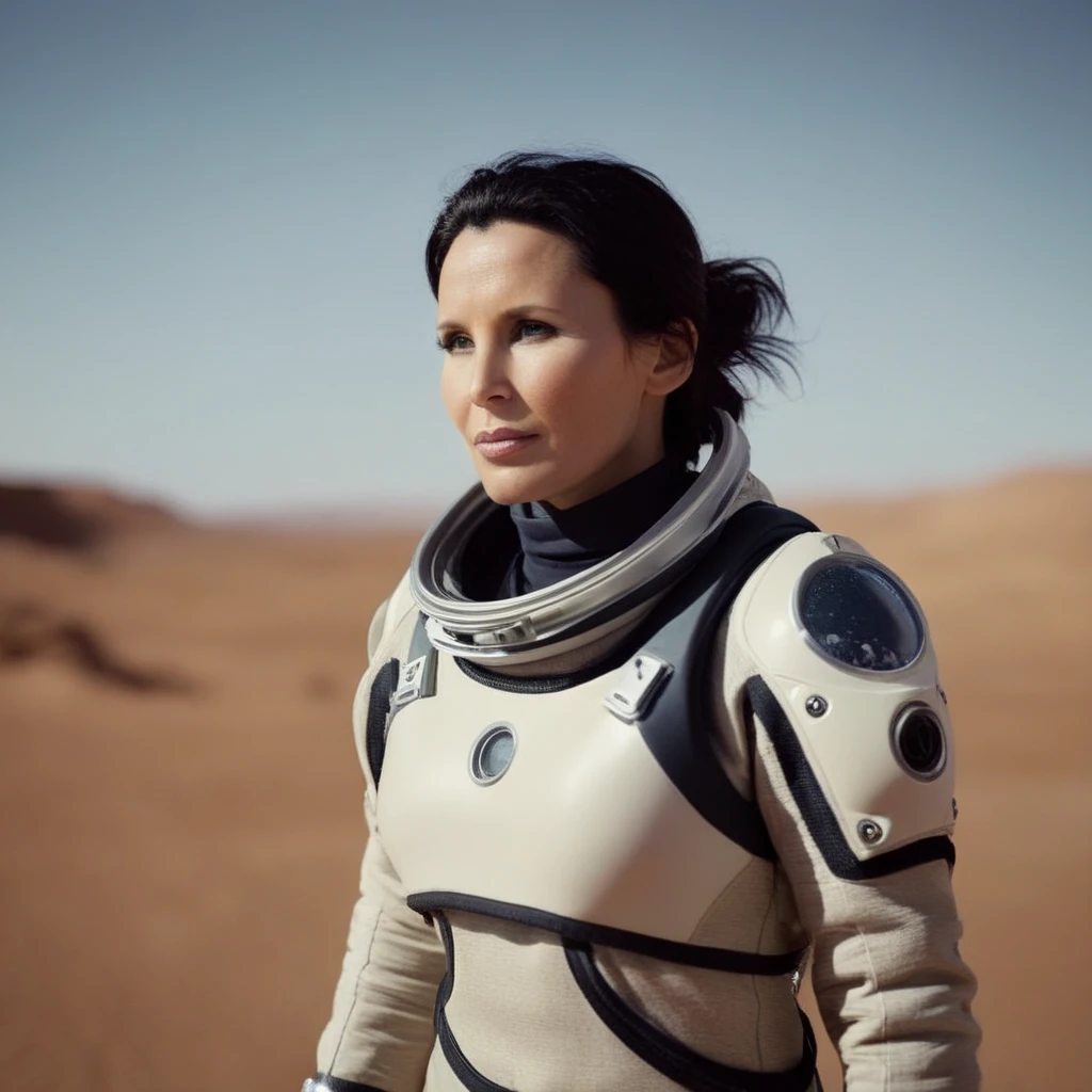 cinematic film still of <lora:Lezley Zen:1>
Lezley Zen
 <lora:Cinematic Film:1>
a woman in a space suit standing in a desert Cinematic Film Style , shallow depth of field, vignette, highly detailed, high budget, bokeh, cinemascope, moody, epic, gorgeous, film grain, grainy