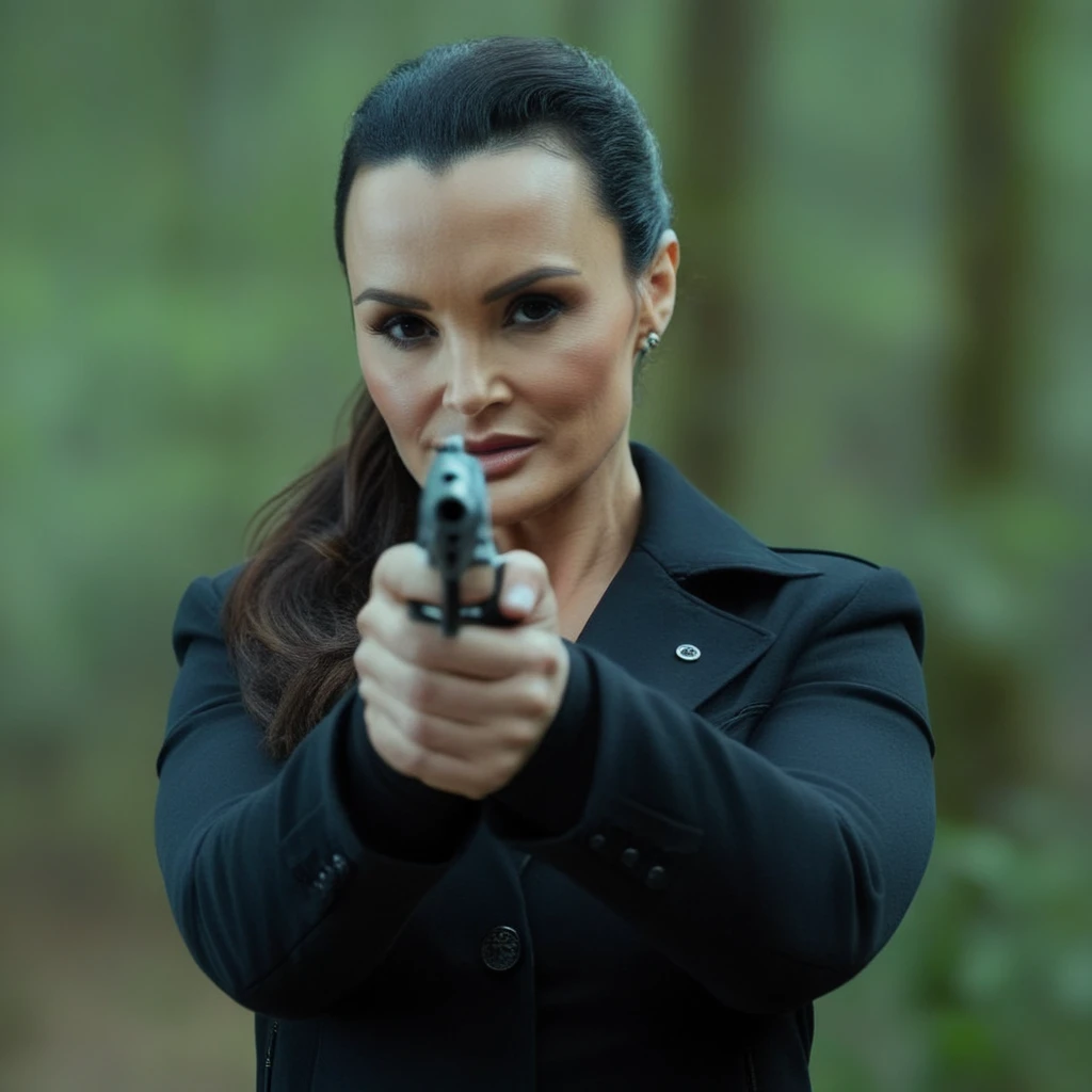 cinematic film still of a woman in a black jacket holding a gun Cinematic Film Style
<lora:Lisa Ann-000002:1> Lisa Ann
<lora:Cinematic Film:1>, shallow depth of field, vignette, highly detailed, high budget, bokeh, cinemascope, moody, epic, gorgeous, film grain, grainy