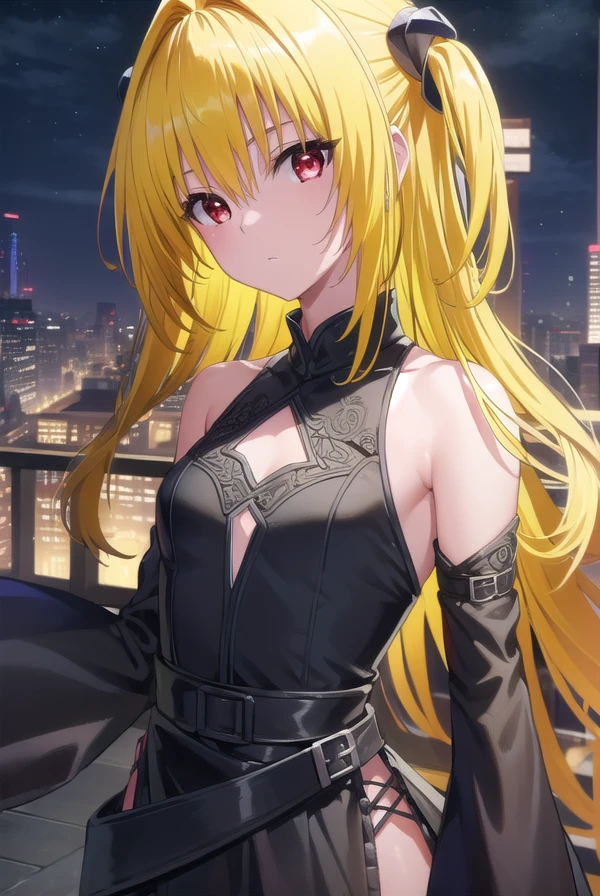 toloveruyami, <lora:yami darkness-lora-nochekaiser:1>, 
yami, (yellow hair:1.5), long hair, (red eyes:1.5), (hair ornament:1.2), two side up, (small chest:1.2), 
BREAK sleeveless, detached sleeves, dress, black dress, black skirt, clothing cutout, cleavage cutout,
BREAK outdoors, night, sky, star \(sky\), moon,
BREAK looking at viewer, (cowboy shot:1.5),
BREAK <lyco:GoodHands-beta2:1>, (masterpiece:1.2), best quality, high resolution, unity 8k wallpaper, (illustration:0.8), (beautiful detailed eyes:1.6), extremely detailed face, perfect lighting, extremely detailed CG, (perfect hands, perfect anatomy),