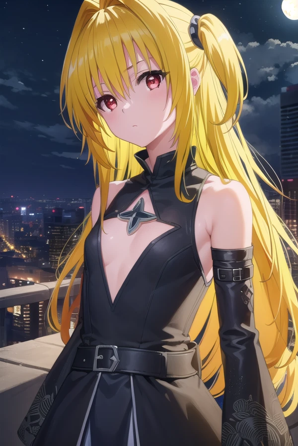 toloveruyami, <lora:yami darkness-lora-nochekaiser:1>, 
yami, (yellow hair:1.5), long hair, (red eyes:1.5), (hair ornament:1.2), two side up, (small chest:1.2), 
BREAK sleeveless, detached sleeves, dress, black dress, black skirt, clothing cutout, cleavage cutout,
BREAK outdoors, night, sky, star \(sky\), moon,
BREAK looking at viewer, (cowboy shot:1.5),
BREAK <lyco:GoodHands-beta2:1>, (masterpiece:1.2), best quality, high resolution, unity 8k wallpaper, (illustration:0.8), (beautiful detailed eyes:1.6), extremely detailed face, perfect lighting, extremely detailed CG, (perfect hands, perfect anatomy),