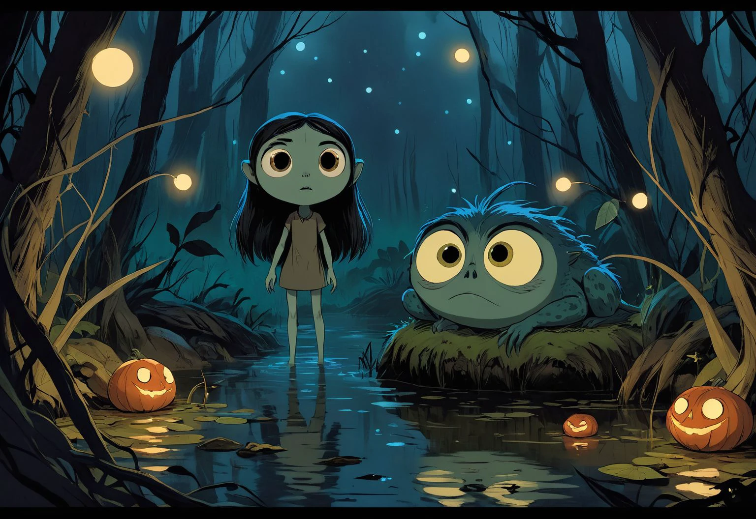 <lora:Ralph Bakshi Style:1>Ralph Bakshi Style - ralph bakshi movie about a blue flower and a swamp witch and evil librarian