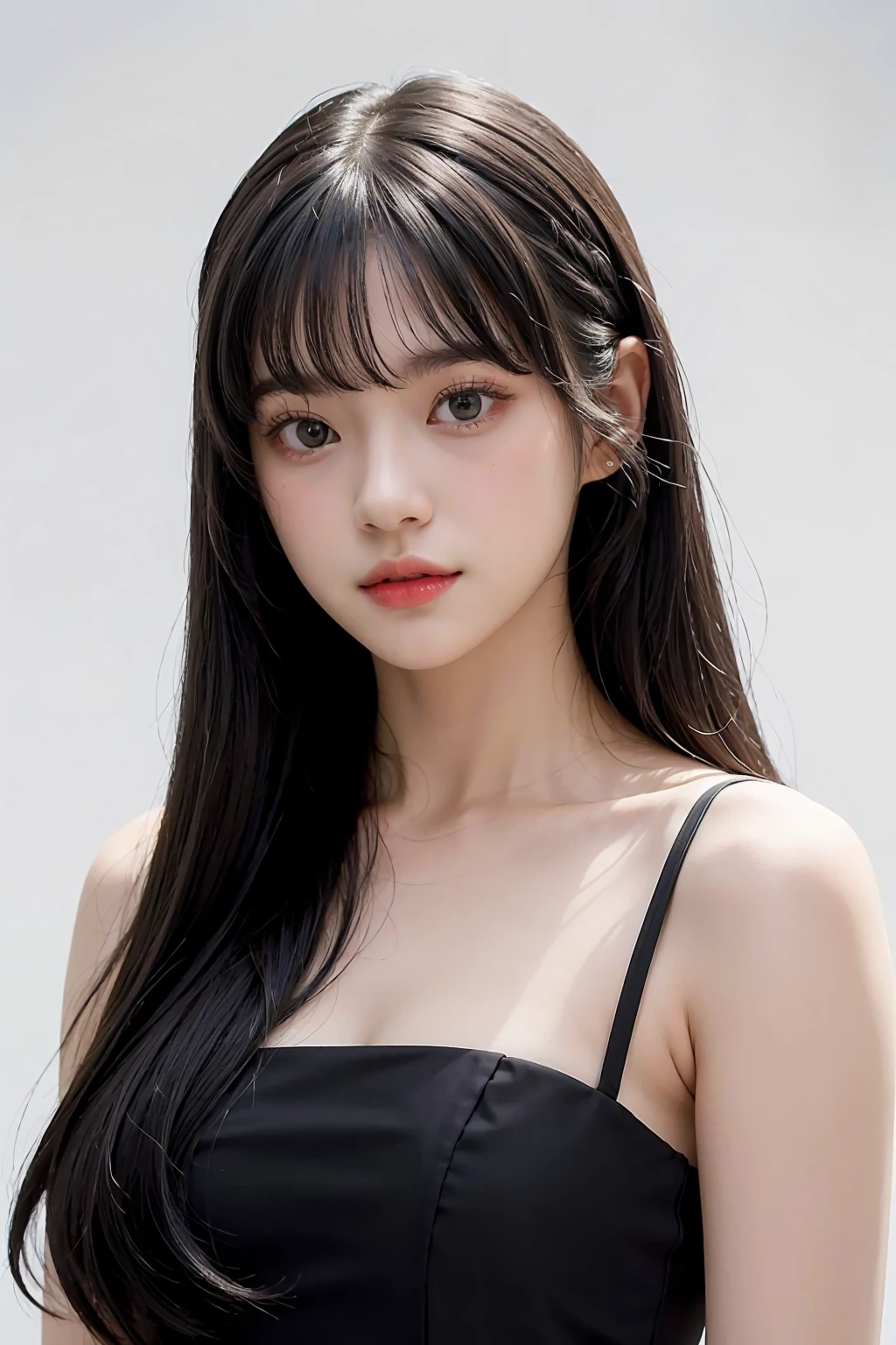 1girl,hair with bangs,black long dress, ,white background, <lora:Cherprang-02:1>