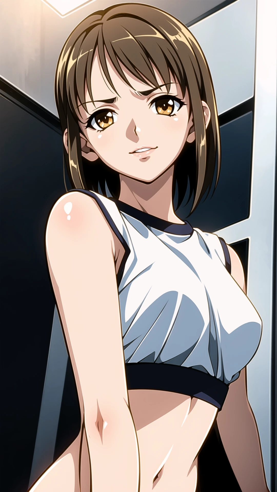 nsfw,ultra realistic 8k cg, HDR, beautiful detailed glow,film Reflection, epic,(upper body:1.2),(1girl,solo:1.5), ((rich, prestige)), perfect artwork, masterpiece,
picture-perfect face,perfect face, beautiful face, ((perfect female body)), charming, seductive, erotic, alluring, enchanting,in a spaceship,ahegao,
<lora:alice_any20_2:0.73> alice, brown_hair, brown_eyes, short_hair, bangs, small_breasts, white gym shirt, blue buruma,