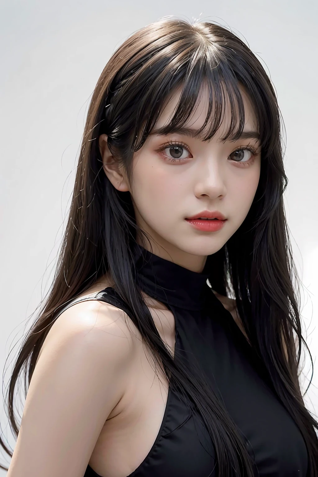 1girl,hair with bangs,black long dress, ,white background, <lora:Cherprang-02:1>