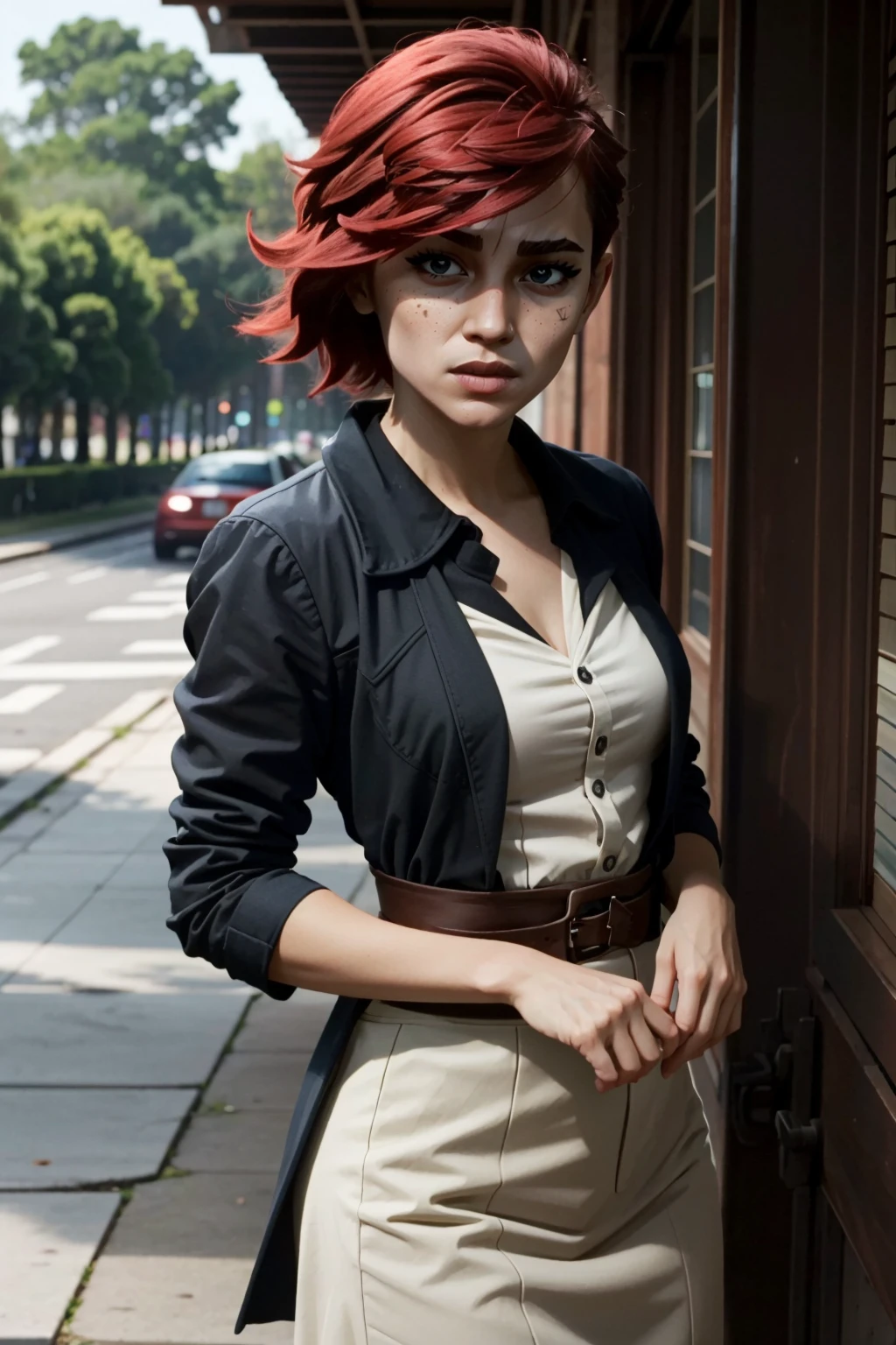((masterpiece, best quality))
<lora:ArcaneLeagueVi:0.8>
ArcaneLeagueVi, 1girl, short hair, red hair, Dolly zoom