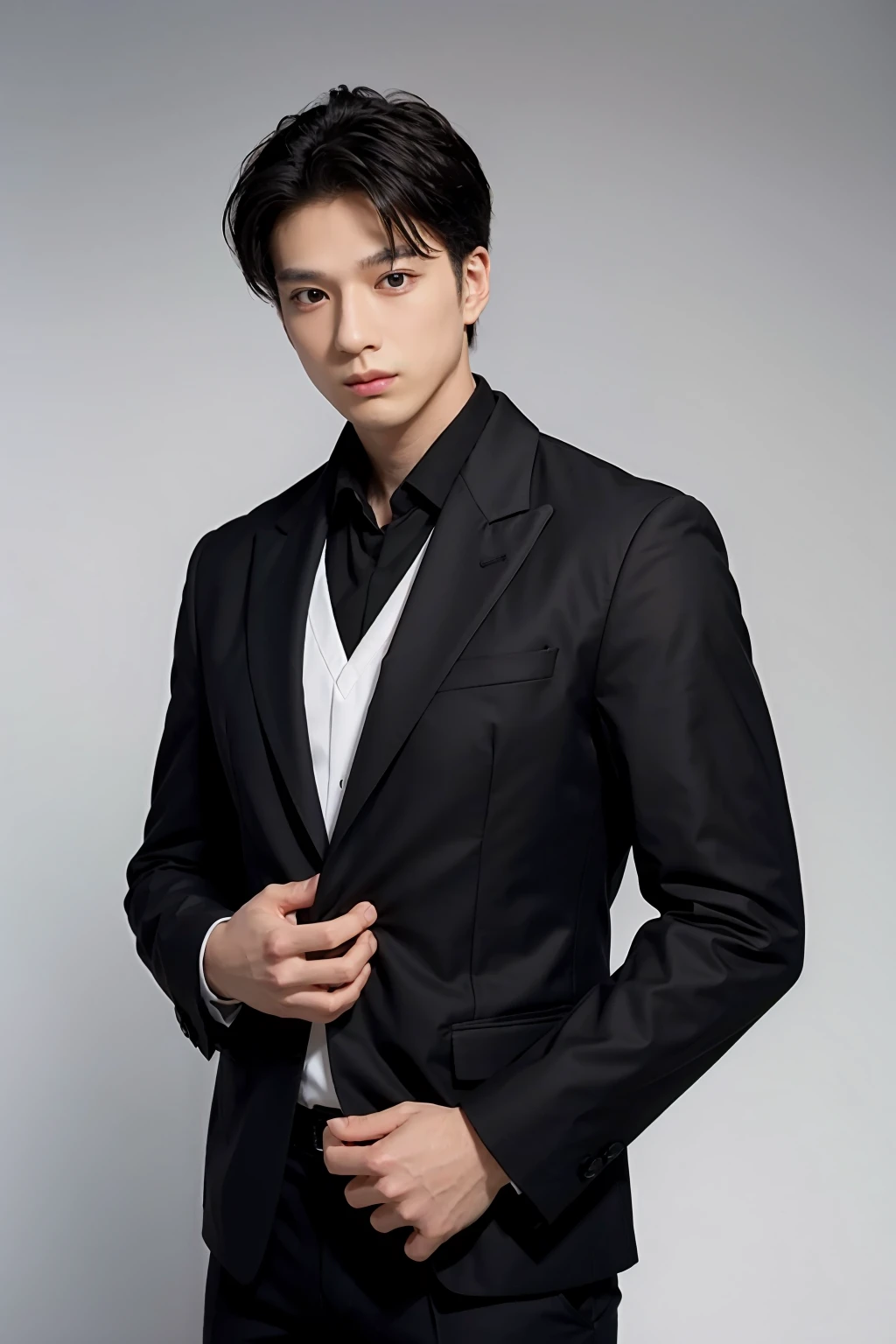 1man,black suit,white background, <lora:Mackenyu-02:1>