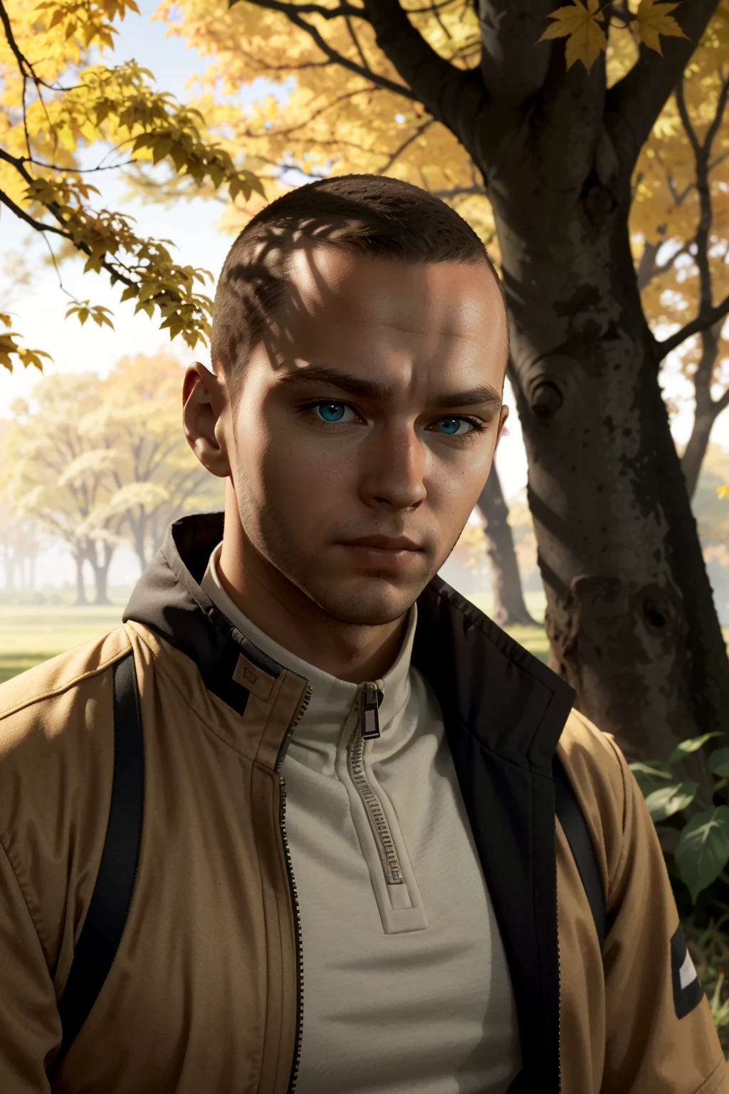 ((masterpiece, best quality))
<lora:DMarkus:0.8>
DMarkus, 1boy, solo, buzz cut, heterochromia, pose, autumn forest, midday, warm and golden light filtering through colorful leaves