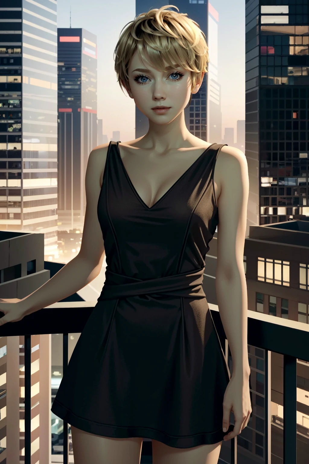 ((masterpiece, best quality))
<lora:DKara:0.8>
DKara, 1girl, solo, short hair, blonde hair, cityscape, at night, on top of a skyscraper, short dress, tight