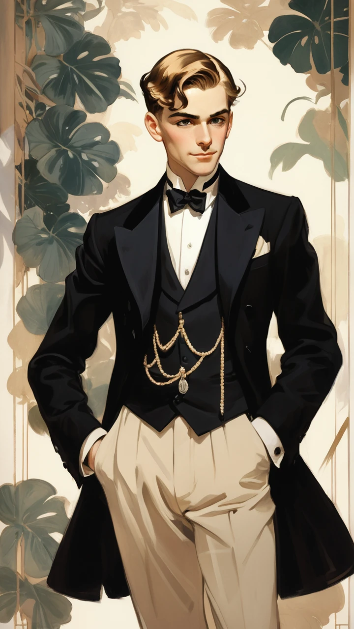 8k, john singer sargent style anime illustration, 1man, gatsby