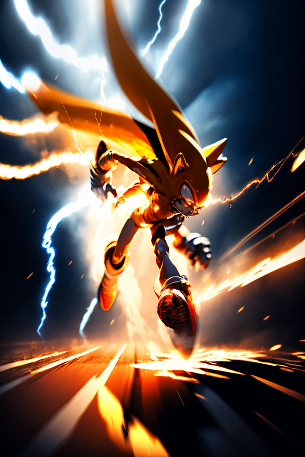 <lora:Super_speed_running_V2-10:0.6> super_speed, lighting, light trails, motion blur, , <lora:Sonic:0.9> , SuperSonic, running