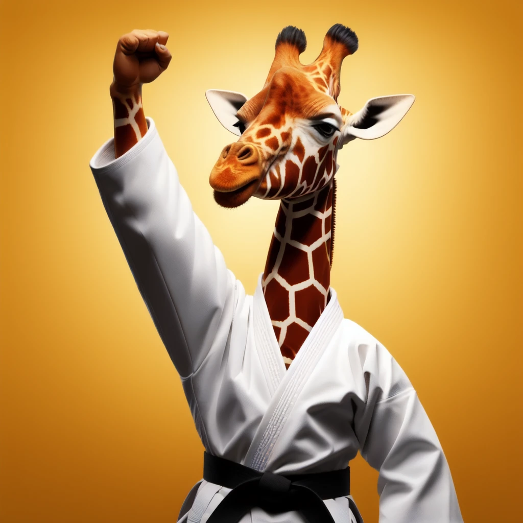 arm up, black belt ,Giraffe, <lora:blackbelt_v1:0.7>