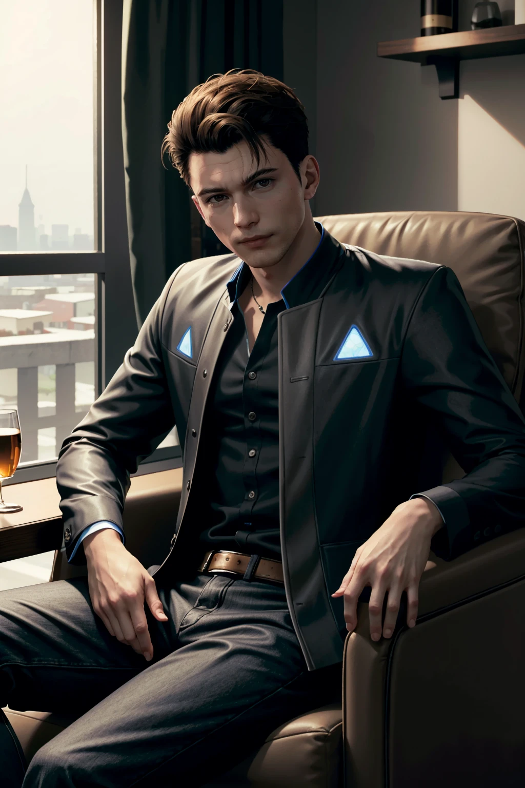 ((masterpiece, best quality))
<lora:DConnor:0.8>
DConnor, short hair, brown hair, Inside a luxurious penthouse suite, sophisticated yakuza attire, reclining on a leather chair with a glass of whiskey, surrounded by opulence