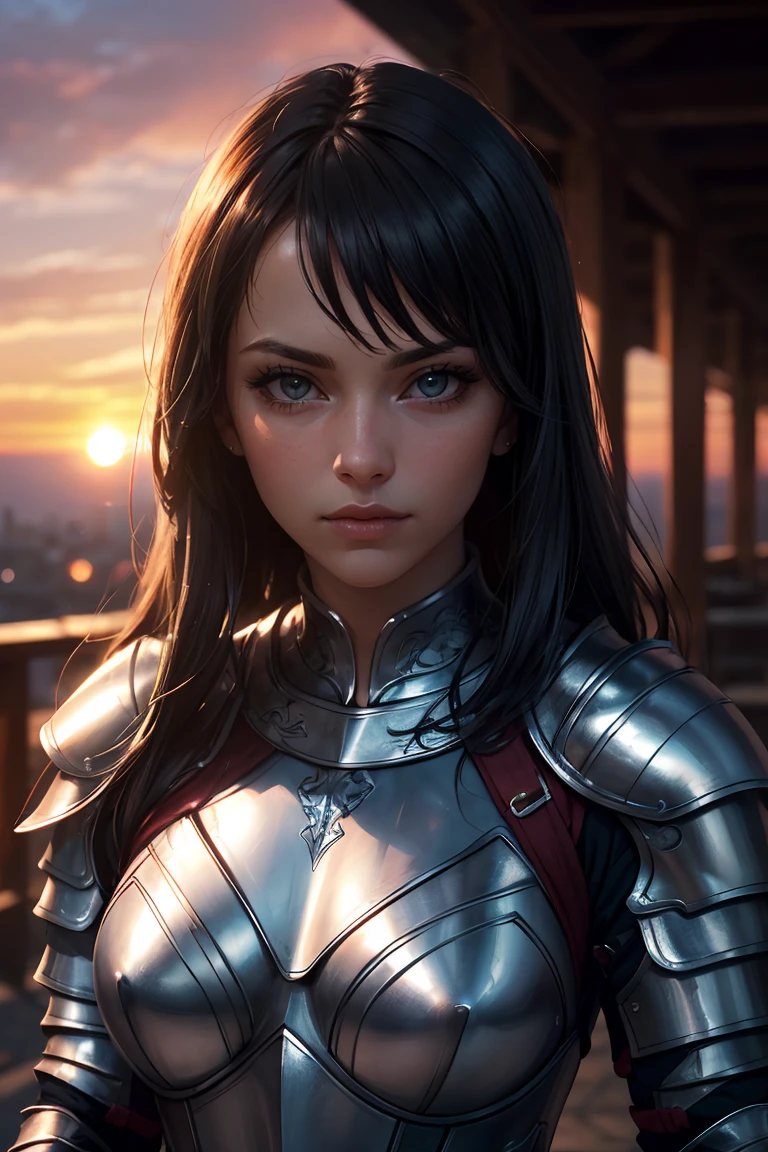 (masterpiece), (extremely intricate:1.2), (realistic), portrait of a girl, the most beautiful in the world, (medieval armor), metal reflections, upper body, outdoors, intense sunlight, far away castle, professional photograph of a stunning woman detailed, sharp focus, dramatic, award winning, cinematic lighting, , volumetrics dtx, (film grain, blurry background, blurry foreground, bokeh, depth of field, sunset, motion blur:1.3), chainmail, <lora:GoodHands-vanilla:1>