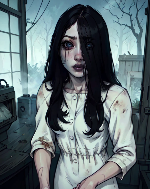 Sadako,long black hair,pale skin,hair over eyes,black eyes,
White dress,long sleeves,dirty clothes,sad,
serious,
solo,well,night,
(insanely detailed, beautiful detailed face,beautiful detailed eyes, masterpiece, best quality),<lora:TheOnryoS-10v7:0.8>,
