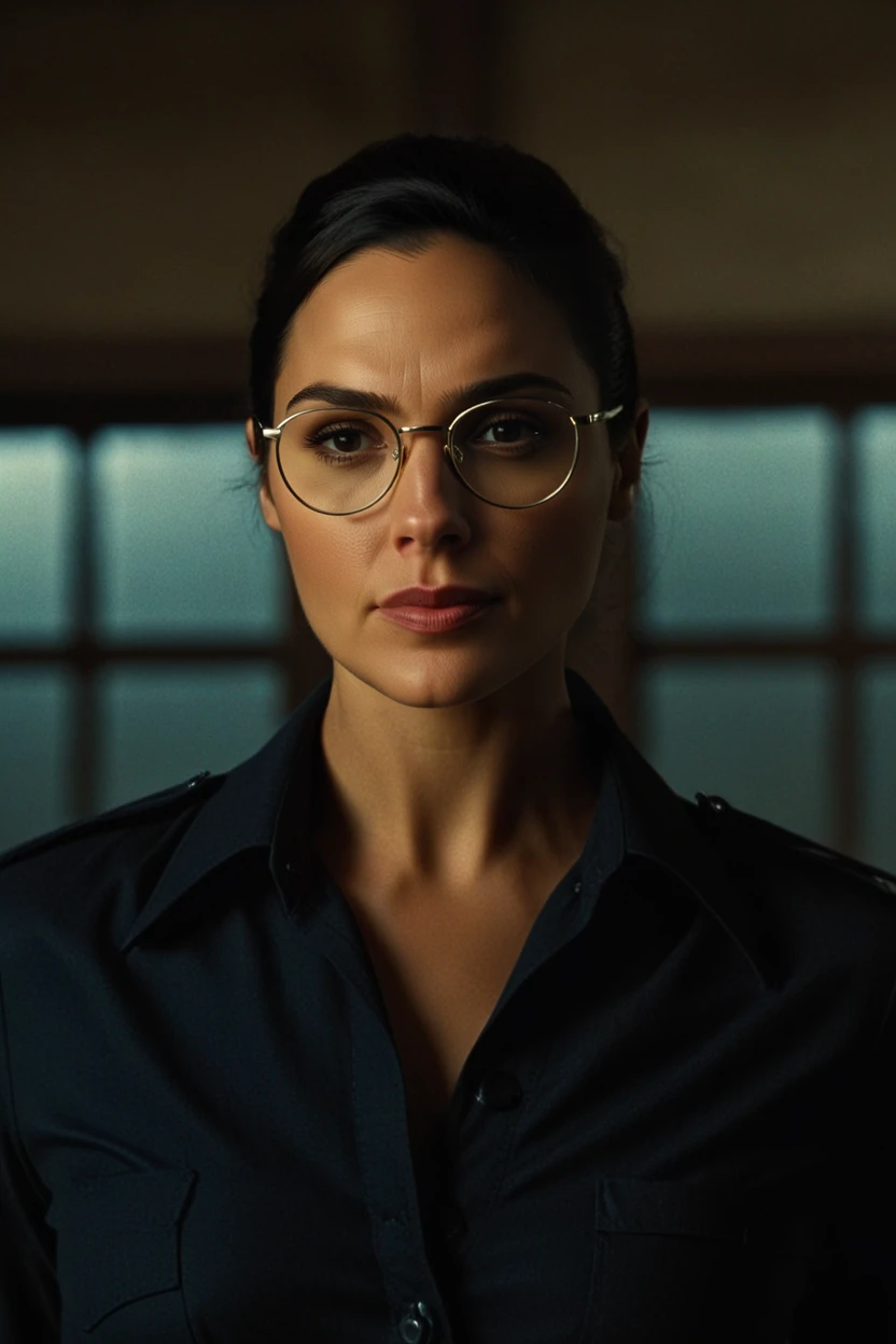 cinematic film still diana prince wearing metal frame glasses at azkaban prison, (intense glare), medium shot <lora:Wonder_Woman_XL:0.8> . shallow depth of field, vignette, highly detailed, high budget Hollywood movie by spike lee, bokeh, cinemascope, moody, epic, gorgeous, film grain, grainy