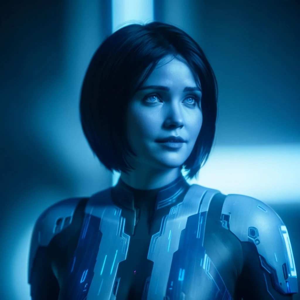 cinematic film still of <lora:Cortana Halo:1.2>
Cortana Halo a white skin woman with a short hair and a black top and blue eyes in the Halo video game series, shallow depth of field, vignette, highly detailed, high budget, bokeh, cinemascope, moody, epic, gorgeous, film grain, grainy