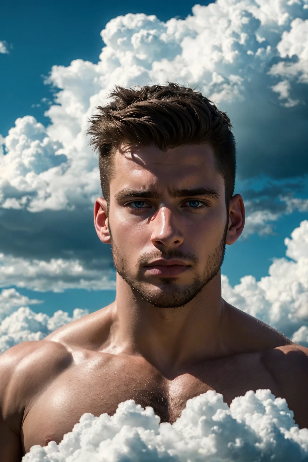 portrait of, a 28 year old male, (surrounded by clouds), extremely detailed, sharp focus, cinematic, film photograph, photorealistic,