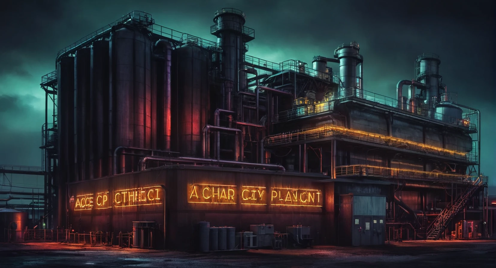 Dark Fantasy Art of <lora:Gotham City:1.2>
Gotham City Ace Chemical Processing Plant a building with a neon sign on it, dark, moody, dark fantasy style