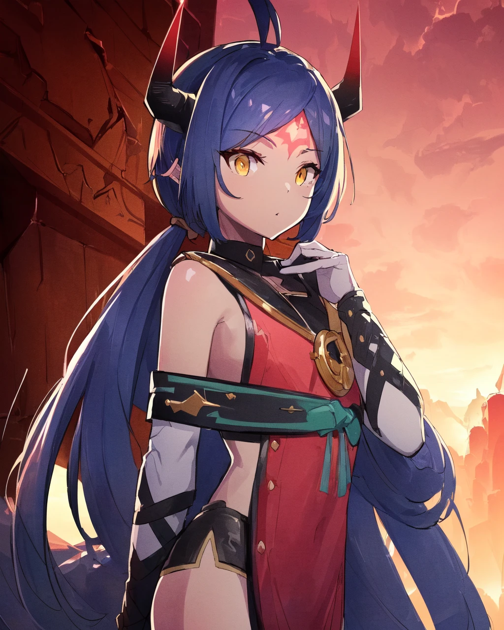 <lora:e7 ARavi:0.95> e7 ARavi, yellow eyes, flat chest,, (masterpiece), best quality, highres, 4k, 8k, Detailed Illustration, intricate detail, cinematic lighting, amazing quality, 1girl, fit female, amazing shading, soft lighting, facing camera, perfect eyes