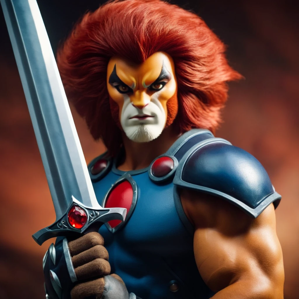 cinematic film still of  <lora:liono thundercats:1>
liono thundercats a cartoon character holding a sword and a Claw Shield glove, shallow depth of field, vignette, highly detailed, high budget, bokeh, cinemascope, moody, epic, gorgeous, film grain, grainy