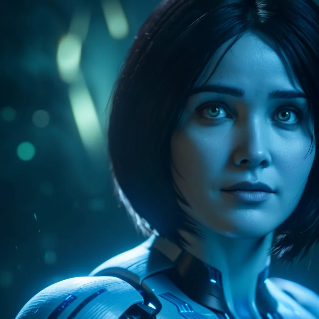 cinematic film still of <lora:Cortana Halo:1>
Cortana Halo a fictional artificially intelligent woman character in the Halo video game series with black hair and blue eyes, shallow depth of field, vignette, highly detailed, high budget, bokeh, cinemascope, moody, epic, gorgeous, film grain, grainy