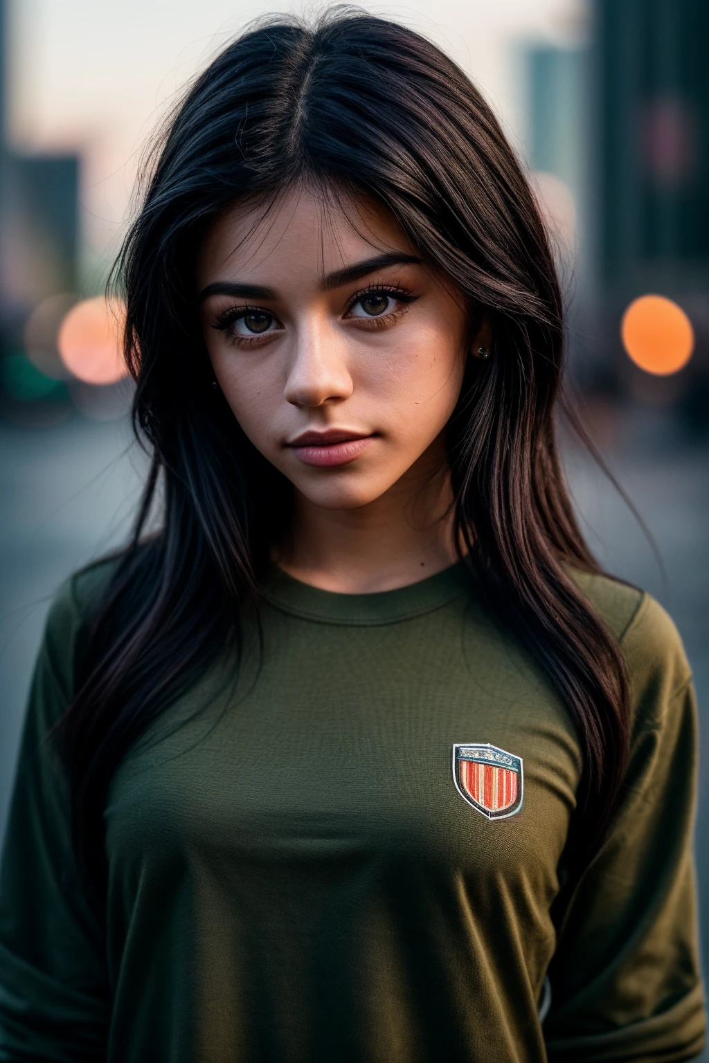 photo of beautiful (rbr0ckman:0.99), a woman with perfect hair, wearing Army Green (Long-sleeve Shirt, Chinos:1.1), (cyberpunk city:1.1), closeup, (happy) modelshoot style, (extremely detailed CG unity 8k wallpaper), professional majestic photography, (Leica M6 Camera), 24mm, exposure blend, hdr, faded, extremely intricate, High (Detail:1.1), Sharp focus, dramatic, soft cinematic light, (looking at viewer), (detailed pupils), 4k textures, elegant, ((((cinematic look)))), soothing tones, insane details, hyperdetailed, low contrast, (epicPhoto)