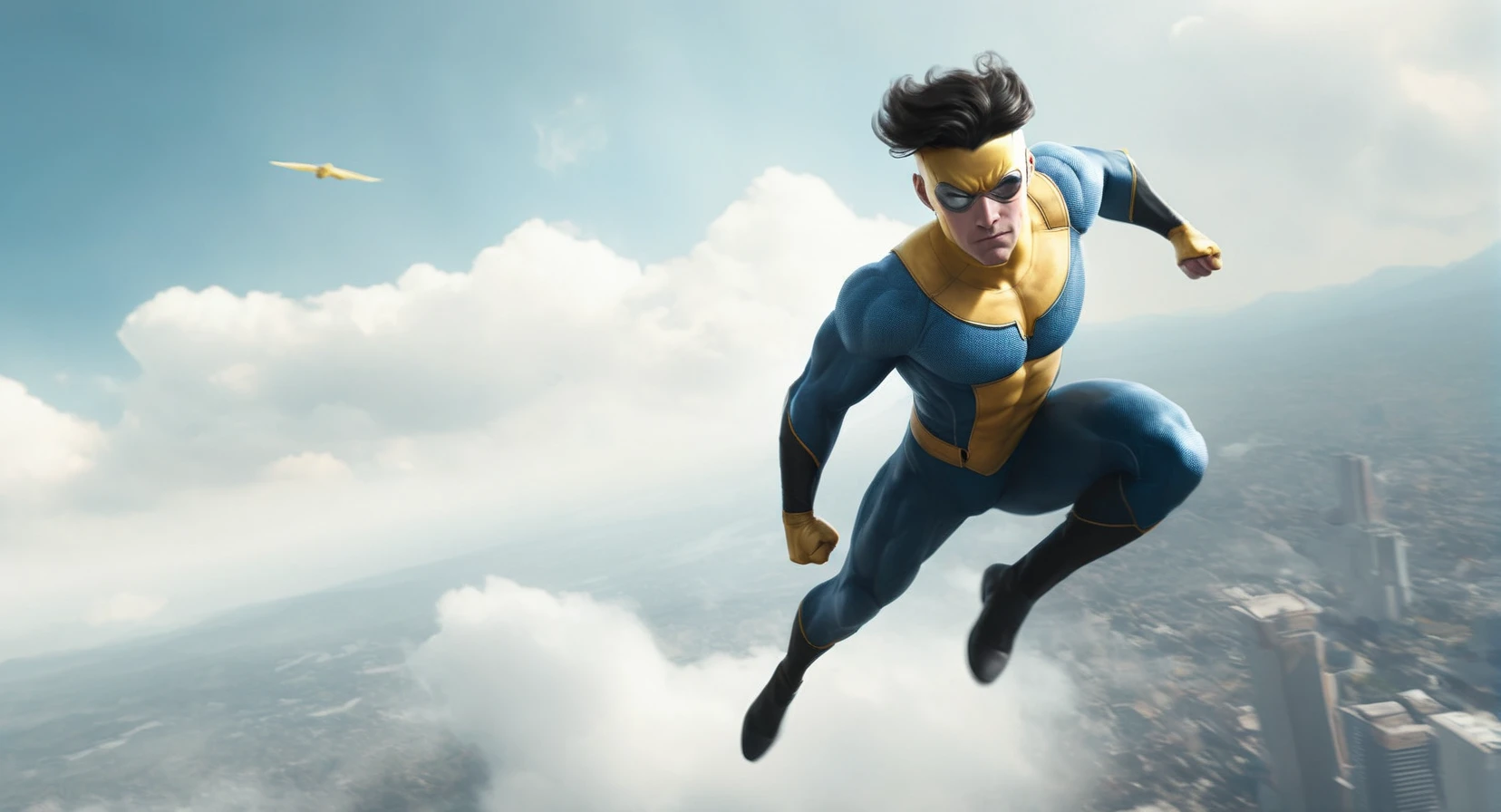concept art of <lora:Invincible:1.5>
Invincible flying in air white shades, digital artwork, illustrative, painterly, matte painting, highly detailed