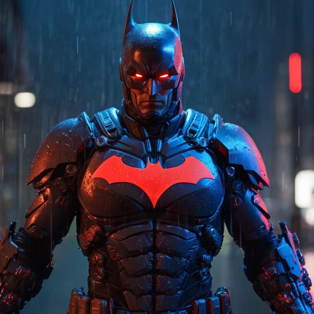 professional 3d model of <lora:batman cyborg:1>
batman cyborg a man in a cyborg exoskeleton costume standing in the rain with glowing red eyes in the year 2042, octane render, highly detailed, volumetric, dramatic lighting