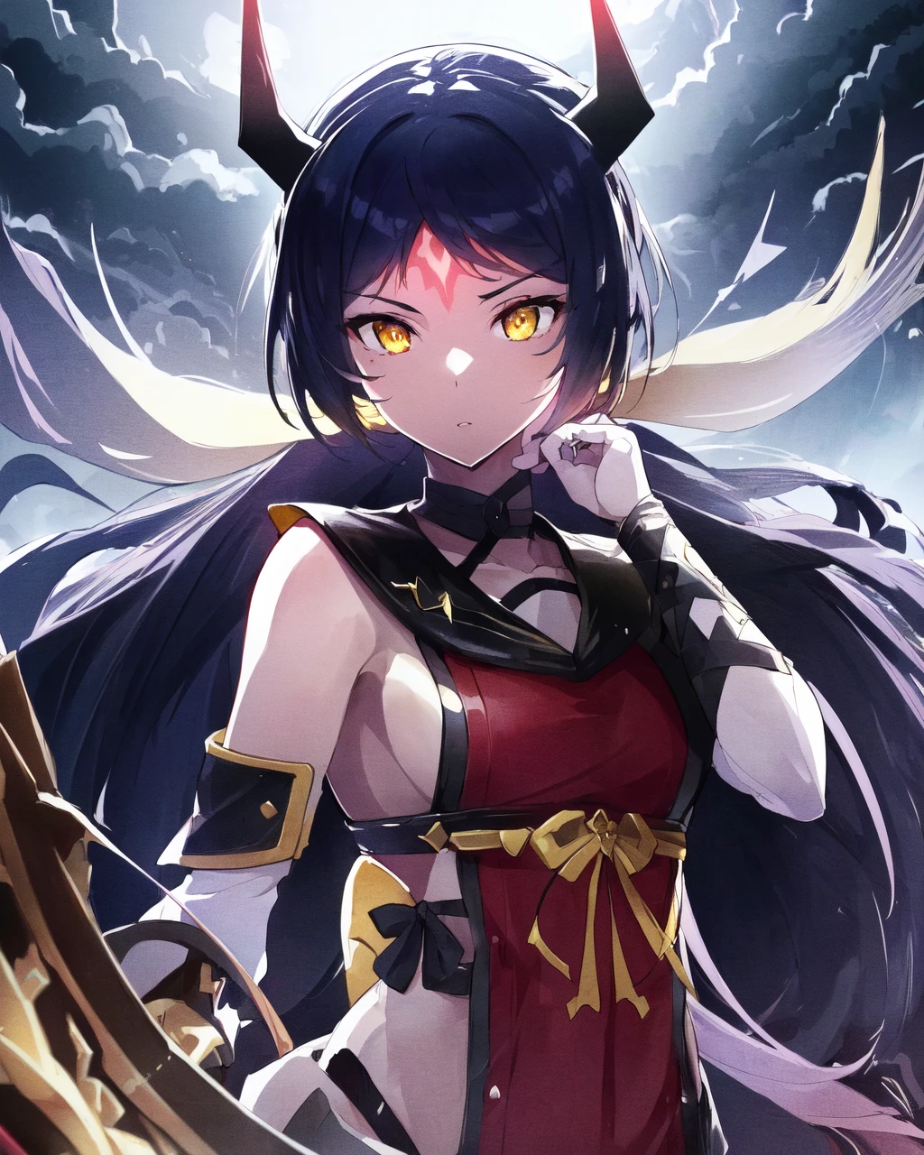 <lora:e7 ARavi:0.95> e7 ARavi, yellow eyes, (masterpiece), best quality, highres, 4k, 8k, Detailed Illustration, intricate detail, cinematic lighting, amazing quality, 1girl, fit female, amazing shading, soft lighting, facing camera, perfect eyes