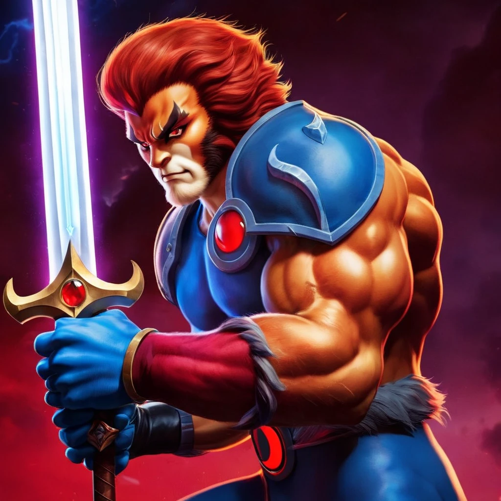 anime artwork of <lora:liono thundercats:1>
liono thundercats a realistic character holding a sword in his hand , anime style, key visual, vibrant, studio anime, highly detailed