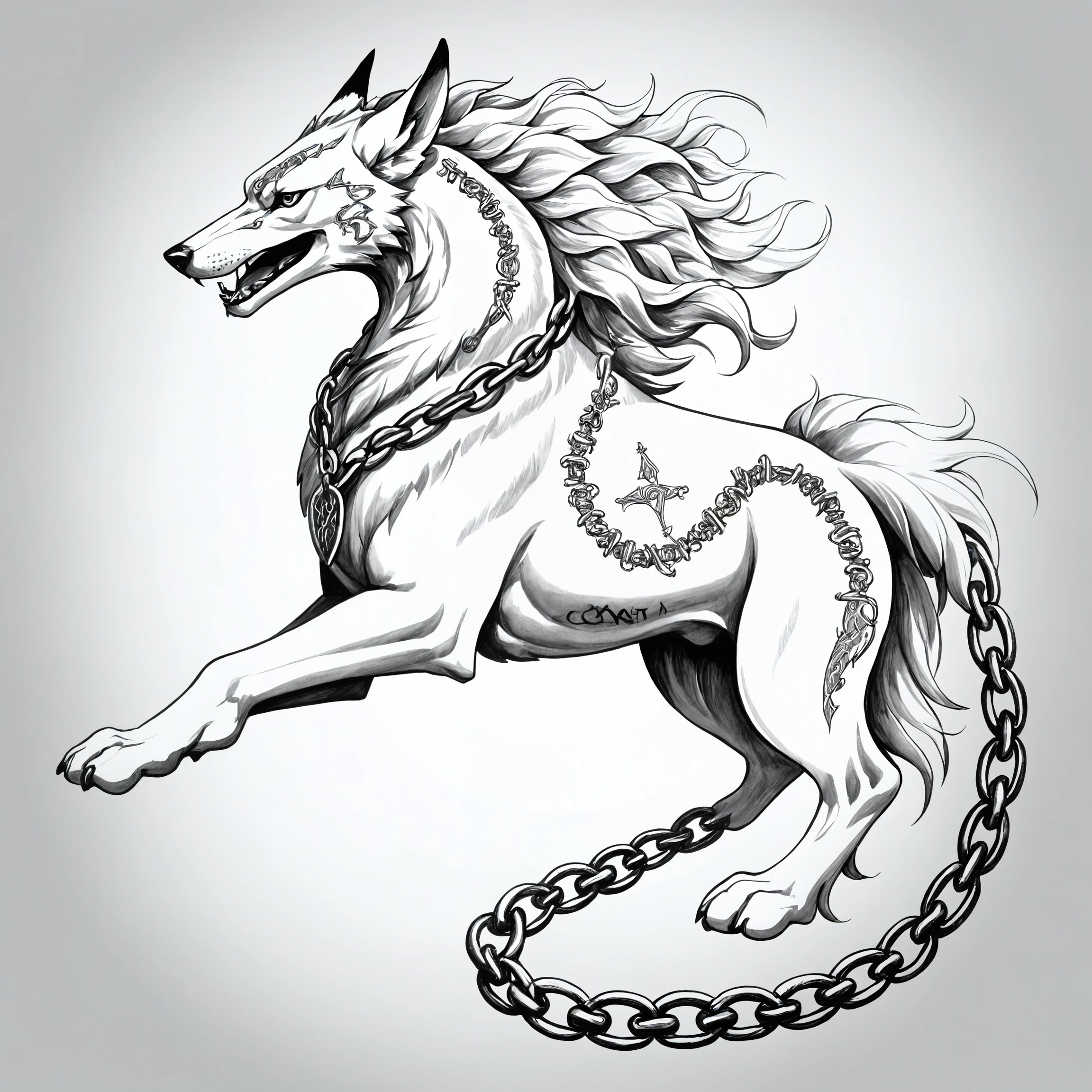 Epic Drawing of the Gleipnir chain with Fenrir wolf
, undefined