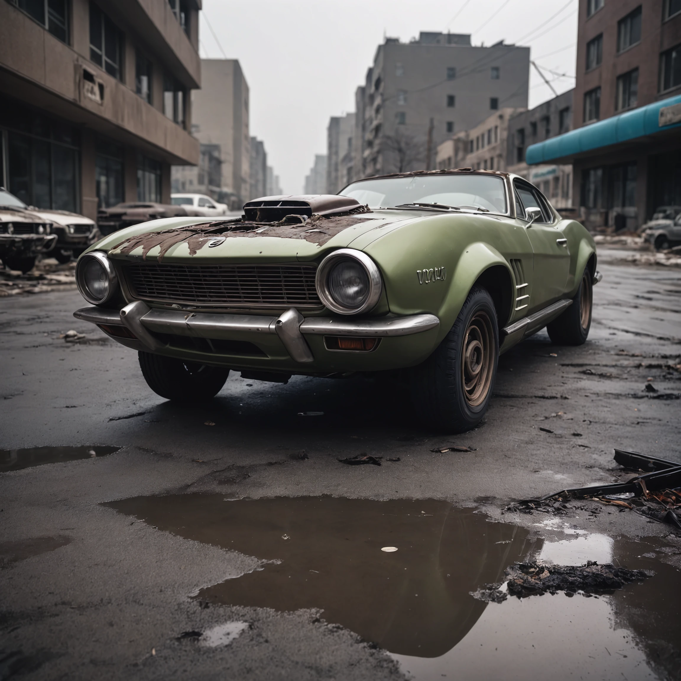 cinematic film still an futuristic cyberpunk, dieselpunk sports car in a destroyed city after an nuclear blast . shallow depth of field, vignette, highly detailed, high budget, bokeh, cinemascope, moody, epic, gorgeous, film grain, grainy, high quality photography, 3 point lighting, flash with softbox, 4k, Canon EOS R3, hdr, smooth, sharp focus, high resolution, award winning photo, 80mm, f2.8, bokeh
, undefined