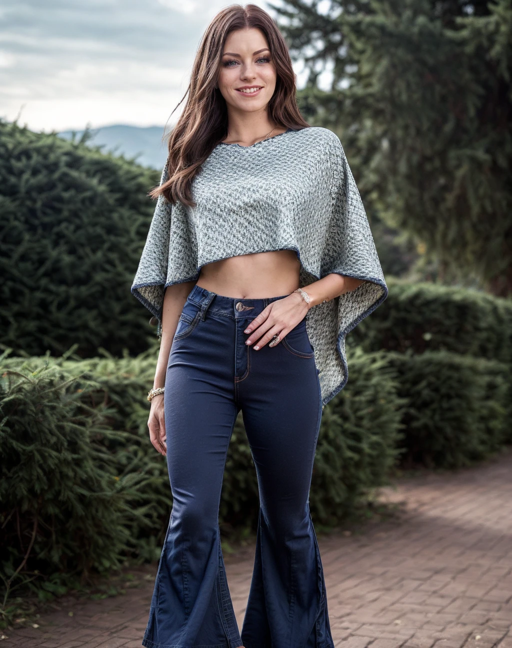 RAW, Best quality, high resolution, masterpiece: 1.3), beautiful Malay woman in hijap (iu:0.8),Masterpiece, Best quality, Ultra-detailed, Beautiful lighting, woman in hijap , Tight jeans,big hips, waist big, big round buttocks, big thighs, slim belly, beautiful body, big breast, (Green eyes:1.3), (White sweater:1.2), Turtleneck, The stands up, In Park, Beautiful scenery, Slight blush, Smiling, (Cute smile:1,1), (Glossy lips:1.1), (Beautiful eyes:1.1), wonderful backround, Closed mouth, Arms_Behind_back
