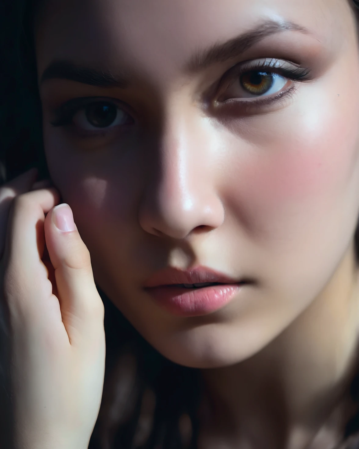 analogue style portrait of a cute young female, dramatic, skin pores, heavy shadows, detailed, detailed face, posing inside a western bar