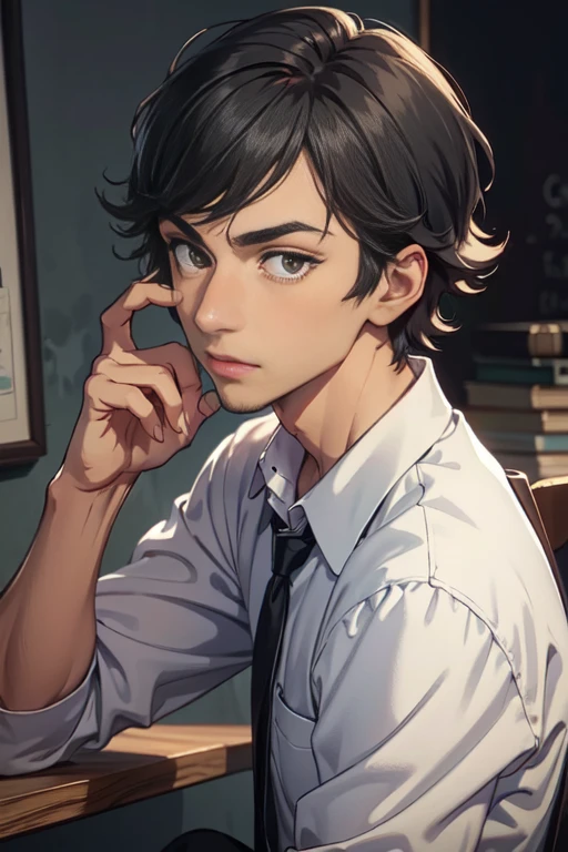 ((masterpiece)),((bestquality)),8k,high detailed,ultra-detailed,depth of field,wide angle,extremely detailed CG unity 8k wallpaper,realistic,hand by Guido Daniele,1boy,male focus,solo,handsome face,portrait,slim boy,tall,thin,Looking Afar,black eyes,solid eyes,thick eyebrows,<lora:Legoshi_Lora:1>, legoshi,