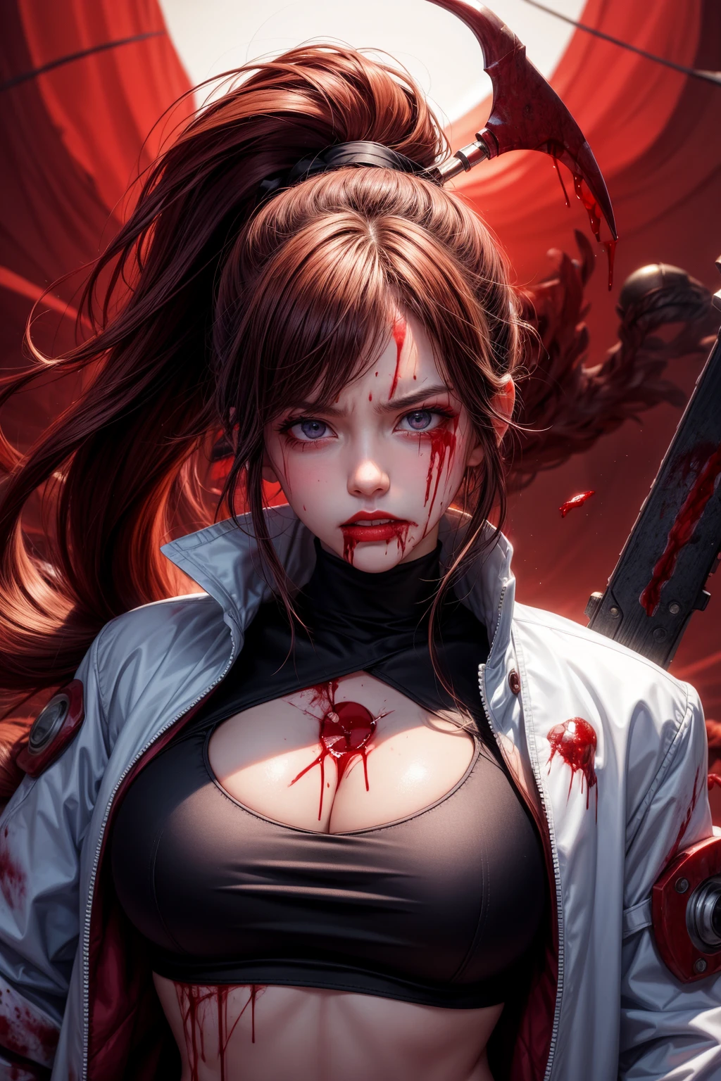 Dark Roomのベッドの上で血まみれの目で走る女の子, Yandere, ((赤くWith glowing eyes)), gapmoe Yandere, everyone, gapmoe Yandere grimdark, Red eyes glow, Nightcore, With glowing eyes, Red eyes glow, Zombies with white eyes, Danganronpa digital art, Anime Monster Girl, Devil Anime Girl, ((Bloody One Piece)), (Bandaged leg:1.3), Running away in a panic, Desperate to escape, (Detailed eyes and face:1.3, Professional photography techniques), (Highest quality, 8K, masterpiece:1.2, RAW Photos), ((Dark Room)), (Photorealism:1.4)