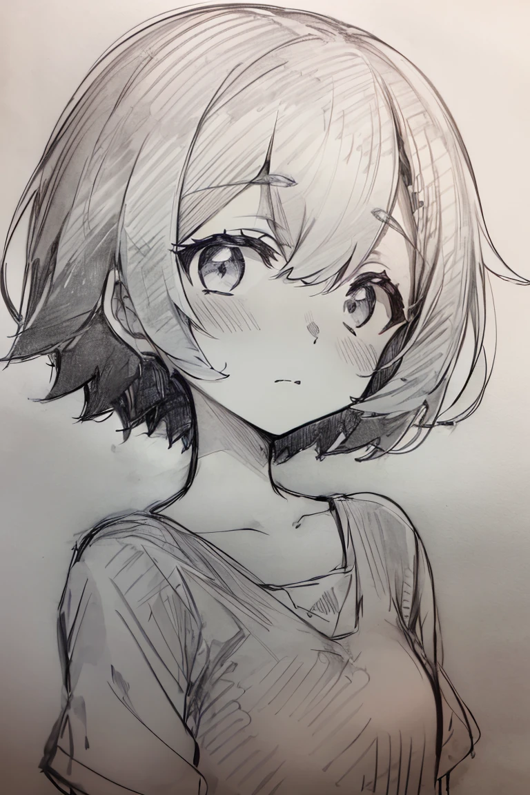 <lora:Pencil_Sketch_Dim64_SD-05:1>,(Pencil_Sketch:1.2, messy lines, greyscale, traditional media, sketch),
1girl, solo, looking at viewer, short hair, upper body, bob cut,
