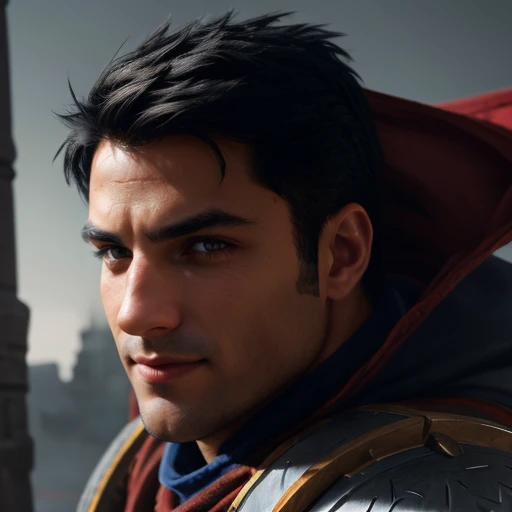 (((portrait)))<lora:GarrisonBattleChasersLoraV1:0.5> man with black hair, blue orange armor, red cape, sword in hand highres, ultra detailed:1.3, 4k, high quality, ultra realistic, sharpen image, extremely detailed CG unity 8k wallpaper, 24mm, exposure blend, hdr, faded, extremely intricate, High Detail:1, Sharp focus, soft cinematic light, looking at viewer, detailed pupils, cute smile, 4k textures, soft cinematic light, cinematic look, insane details, hyperdetailed, Highly detailed