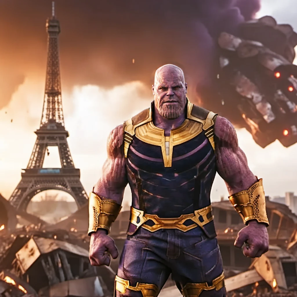 Thanos1024, a man, full body, postapocalyptic paris background, effeil tower, flames, explosions, detailed eyes, highly detailed , photography, ultra sharp, film, bokeh, professional, 4k  <lora:add-detail-xl:1.5>  <lora:Thanos1024:0.8>