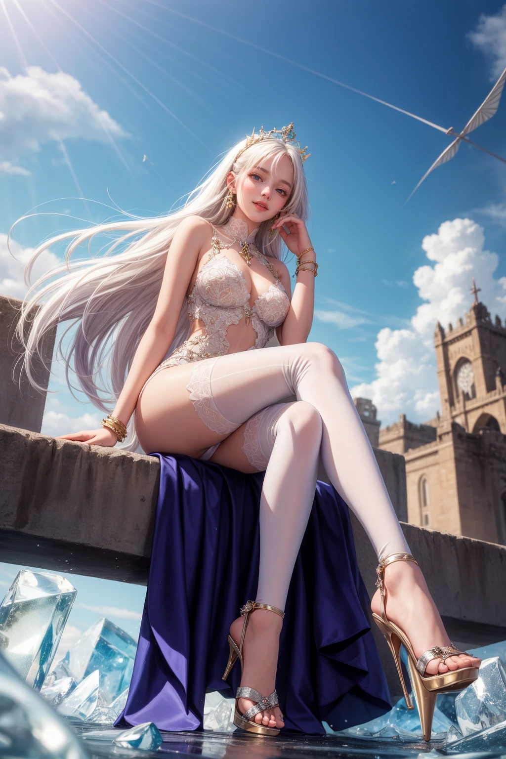Best quality at best,ultra - detailed,超高分辨率,nabel,比基尼,hand on her own chest,The halo,full bodyesbian,wide blue eyes,Raised sexy,8K,,Beth,By the beach,lacepantyhose,with her mouth open,Open your legs,cute big breasts鼻子,cute big breasts,The mouth is relatively large,The legs are relatively long,Big chest,The eyes are relatively large,long whitr hair,The eyeballs are relatively large,Eyes sparkle,Naked foot,The nose is relatively large,white color hair,No shoes,prette,bikini,at a forest,Long legs,cute big breasts脸,vagina,Being fixed in a running posture by a little boy,A little boy is watching,把时间停止定住了cute big breasts少女,multipel Girls,Collar